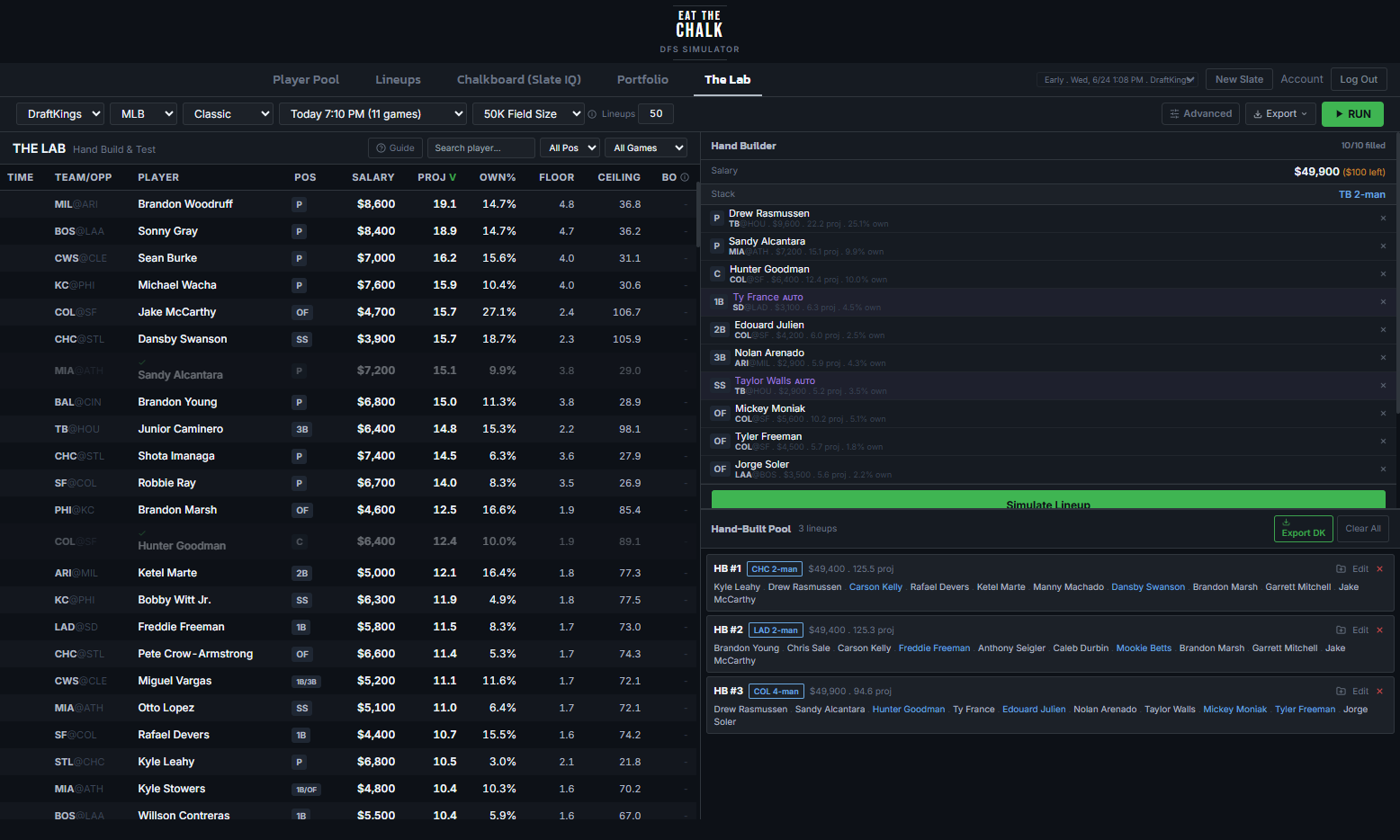 The Lab hand-builder with click-to-fill slots